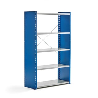 Shelving MIX, basic unit, 1740x1060x400 mm, closed end frame, blue, grey