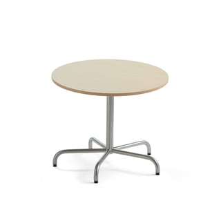 Bord PLURAL, Ø900 H720 mm, lyddempende høytrykkslaminat, bjørk/sølv