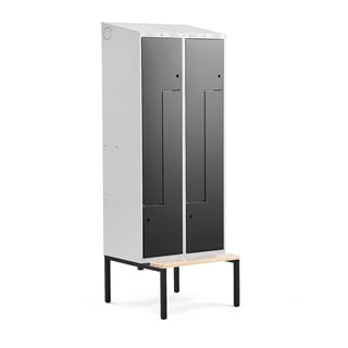 Z-skab CLASSIC, skråt tag, bænkstel, 2 sektioner, 4 rum, 2290x800x550 mm, sort