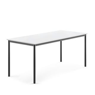 Bord BORÅS, L1800 B800 H760 mm, stativ antrasitt, høytrykkslaminat, hvit