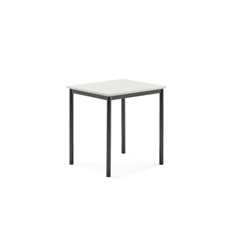 Bord SONITUS, L700 B600 H720 mm, stativ antrasitt, lyddempende høytrykkslaminat, hvit