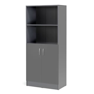 Biuro spintelė FLEXUS, 1725x760x415mm, durys + 2 atvirtos lentynos, pilkas laminatas