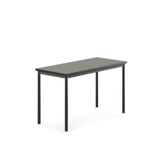 Bord SONITUS, L1200 B600 H720 mm, stativ antrasitt, lyddempende linoleum, mørk grå