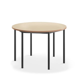 Bord SONITUS, Ø1200 H760 mm, stativ antrasitt, lyddempende linoleum, beige