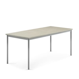 Bord SONITUS, 1800x800x720 mm, stativ silver, ljuddämpande linoleum, grå