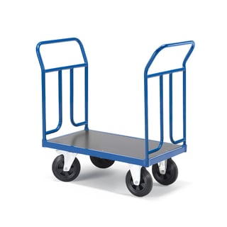 Platformu ratiņi TRANSFER, 2 tērauda borti, 900x500 mm, 500 kg, cietie gumijas riteņi, ar bremzēm