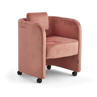 Fåtölj COMFY, med hjul, sammetstyg, laxrosa