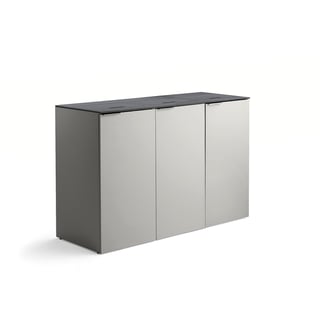 Kildesorteringsskab CELSIUS, 3 sektioner, grå, 3 stk. 120 L affaldsbeholdere