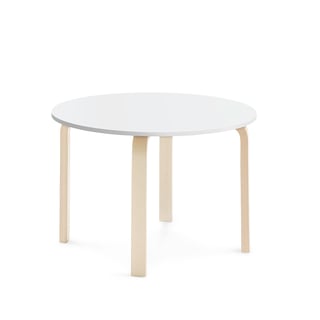 Bord ELTON, Ø900 H590 mm, lyddempende HPL, bjørk/hvit