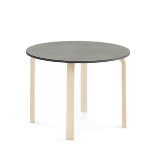 Table ELTON, Ø 900x640 mm, dark grey linoleum, birch