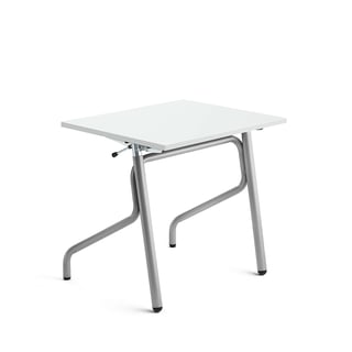 Höhenverstellbarer Schultisch ADJUST, 700 x 600 mm, HPL, weiß, silber