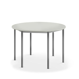 Galds SONITUS, apaļš, Ø1200x760 mm, sudraba rāmis, troksni slāpējošs augstspiediena lamināts, pelēks