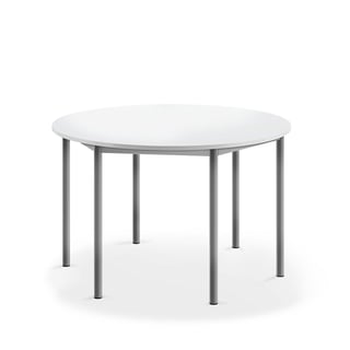 Stół SONITUS, okrągły, Ø1200x720 mm, laminat HPL biały, szary aluminium