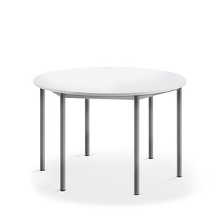 Stalas BORÅS, apvalus, Ø 1200x720 mm, HPL baltas laminatas, pilka
