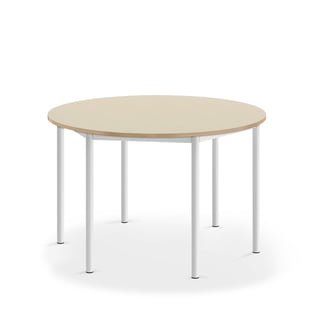 Bord BORÅS, Ø1200x720 mm, stativ vit, högtryckslaminat, björk