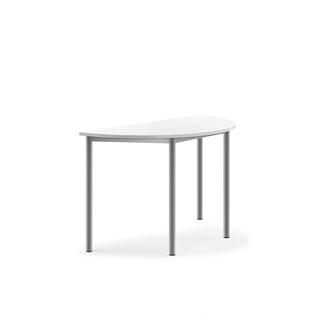 Tisch BORÅS, halbrund, 1200x600x720 mm, Laminat weiß, alugrau