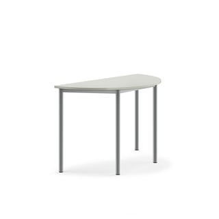Bord SONITUS, halvrund, 1200x600x760 mm, stativ silver, ljuddämpande högtryckslaminat, grå