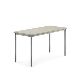 Desk SONITUS, 1400x600x720 mm, light grey linoleum, alu grey