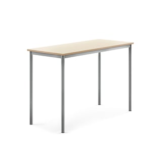 Pöytä SONITUS, 1400x600x900 mm, korkeapainelaminaatti HPL, koivu, hopeanharmaa