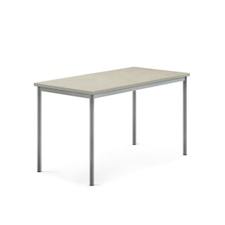 Desk SONITUS, 1400x700x760 mm, light grey linoleum, alu grey