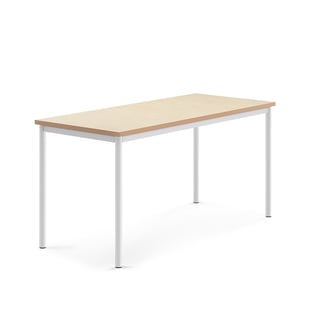 Stół SONITUS, 1600x700x760 mm, beżowe linoleum, biały