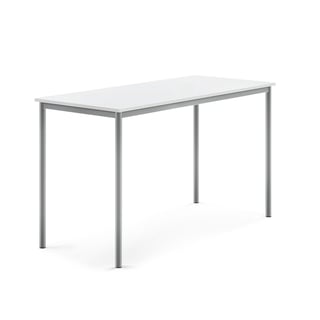 Bord SONITUS, 1600x700x900 mm, stativ silver, ljuddämpande högtryckslaminat, vit