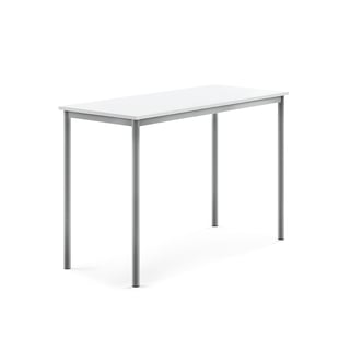 Bord BORÅS, 1400x600x900 mm, stativ silver, högtryckslaminat, vit
