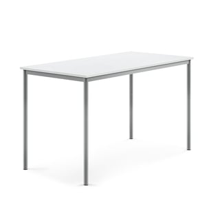 Bord BORÅS, L1600 B800 H900 mm, hvit høytrykkslaminat, sølvgrått stativ