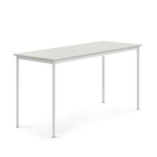 Bord BORÅS, L1800 B700 H900 mm, stativ hvit, høytrykkslaminat, grå