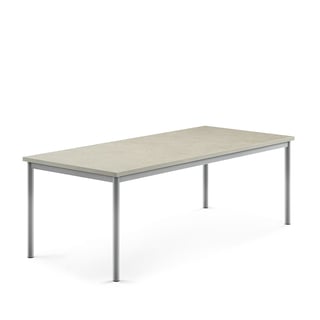 Bord SONITUS, 1800x800x600 mm, stativ silver, ljuddämpande linoleum, grå