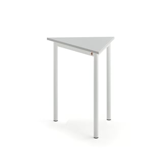 Bord BORÅS TRIANGEL, L700 B600 H720 mm, stativ hvitt, høytrykkslaminat, grå