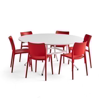Möbelset VARIOUS + RIO, Tisch und 6 Stühle, rot