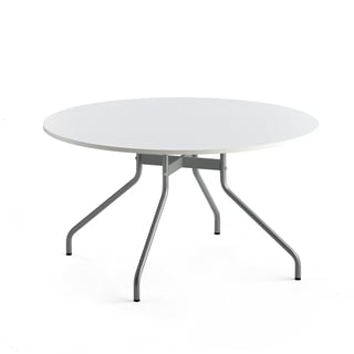 Table AROUND, Ø1300 mm, white laminate, alu grey