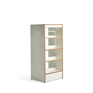 Bibliotekshylla STORY, grundsektion, dubbelsidig, 1600x747x585 mm, 4 hyllor, vit