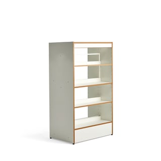 Bogreol STORY, grundsektion, dobbelsidet, 900x585x1600 mm, 4 hylder, hvid