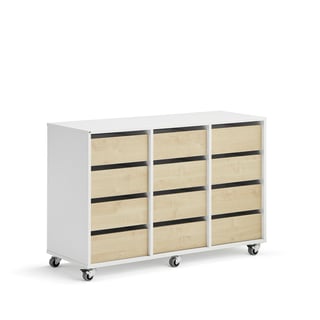 Elevförvaring CASPER, 12 lådor, vit, björk