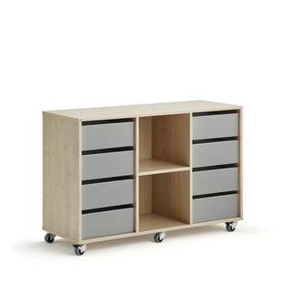 Elevopbevaring CASPER, 8 skuffer, 2 rum, birk, grå