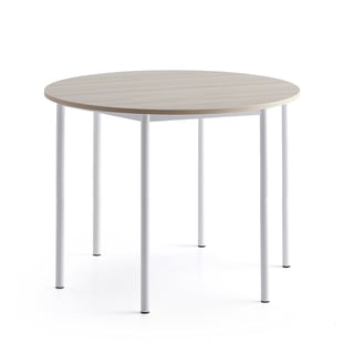 Desk SONITUS PLUS, Ø1200x900 mm, ash high pressure laminate, white