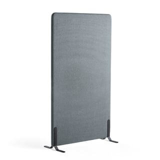 Floor screen ZONE, 1700x1000x46 mm, fabric Rivet, black legs, blue grey