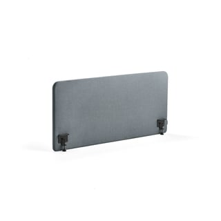 Desk screen ZONE, black brackets, 1400x650x36 mm, fabric Rivet, blue grey