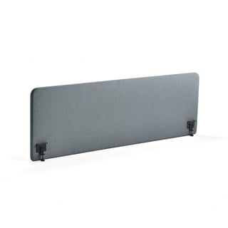Bordskærm ZONE, sorte beslag, 2000x650x36 mm, stof Rivet, blågrå