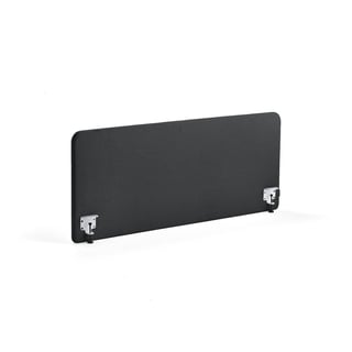 Desk screen ZONE, white brackets, 1600x650x36 mm, fabric Hush, dark grey