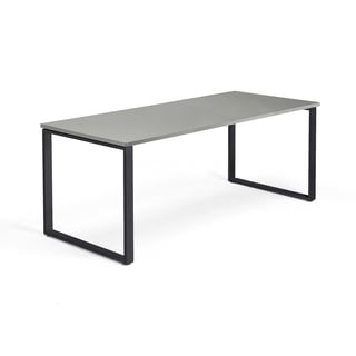 Skrivebord QBUS, O-stel, 1800x800 mm, sort stel, lysegrå