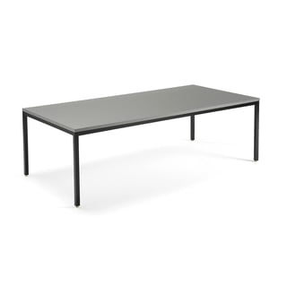 Konferencebord QBUS, 2400x1200 mm, stel med 4 ben, sort stel, lysegrå