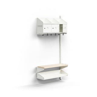 Hatt- och skohylla ENTRY, påbyggnadssektion, vägghängd, 3 metalluckor för märkning, 1800x900x300 mm,