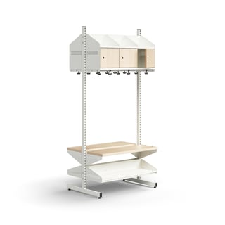 Cloakroom unit ENTRY, basic floor unit, 6 wooden doors, 1800x900x600 mm, white/birch
