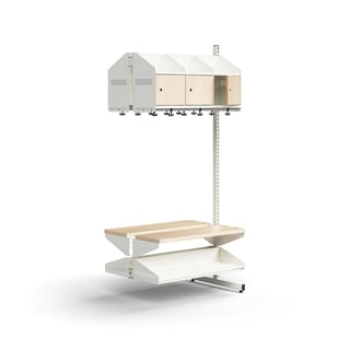 Cloakroom unit ENTRY, add-on floor unit, 6 wooden doors, 1800x900x600 mm, white/birch