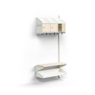 Cloakroom unit ENTRY, add-on wall unit, 3 wooden doors, 1800x900x300 mm, white/birch