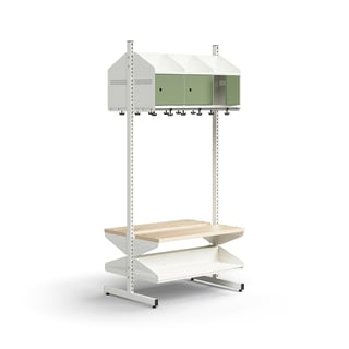 Garderoobiriiul ENTRY, põhiosa, 1800 x 900 x 600 mm, pingiga, 6 uksega, valge/ roheline