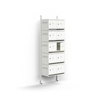 Skoskåp ENTRY, grundsektion, vägghängd, 10 metalluckor för märkning, 1800x600x300 mm, vit